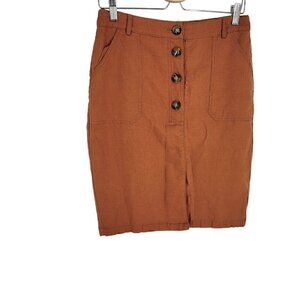 Eight Paris Medium Orange Brown Pencil Skirt Linen Designed in paris